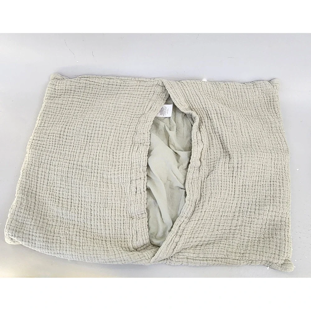 West Elm Bliss Gauze Duvet 3pc Set Full Queen Sage Green Cotton Standard Shams